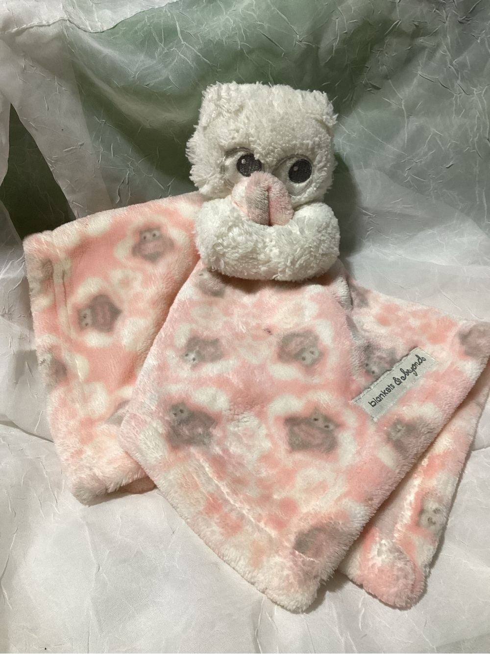Blankets & Beyond Owl Pink & Grey Baby Lovey Security Blanket Preowned